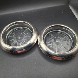 Frank M. Whiting & Co. Sterling Silver & Glass Coasters Set Of 2